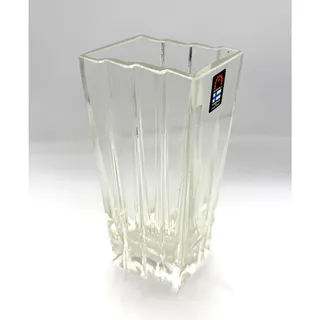 Photo of Vintage MCM Mid Century Humppila Art Deco Glass Vase Handmade in Finland 9"