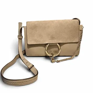 Photo of Chloe Faye Small Motty Grey Suede Leather Crossbody Shoulder Bag Gold HW w/ COA