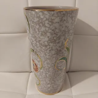 Photo of Vintage Hand Painted & Gilted Floral Signed Art Pottery White 11.5" Ceramic Vase