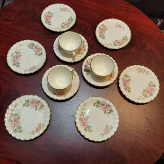 Photo of Vintage Limoges USA Set of 6 Dessert Plates, 3 Tea Cups, and 3 Cup Saucer Plates