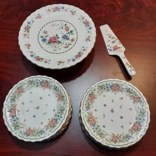 Photo of Andrea by Sadek Porcelain Cake / Pie Pedestal Plate, Server, & 10 Dessert Plates
