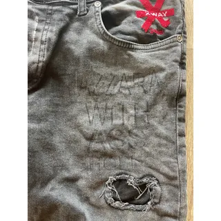 Photo of XWAY Dark Gray Skinny Jeans Skull Embroidered We Love What We Do Size 36x29