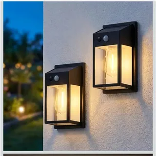 Photo of PEATOP Solar LED Motion Sensor Wall Lantern Sconce 2 Pack Black 7.5 in