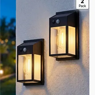 Photo of PEATOP Solar LED Motion Sensor Wall Lantern Sconce 2 Pack Black 7.5 in