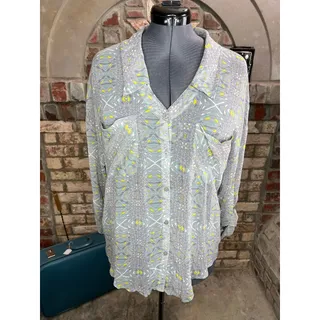 Photo of free people top button down blouse sheer geometric 