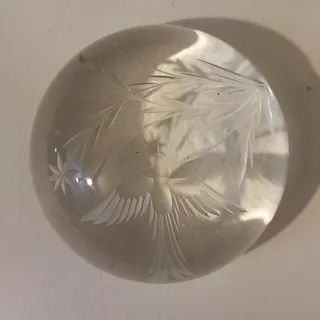 Photo of 1983 SIGNED Vandermark Merrit Etched "Bird & Flower" Paperweight