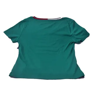 Photo of Tommy Hilfiger Women’s Large Green V-Neck T-Shirt Flag Logo Stripe NWT