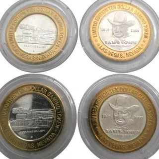 Photo of Lot of 4 Sam’s Town Las Vegas $10 Gaming Tokens .999 Silver Centers Vintage