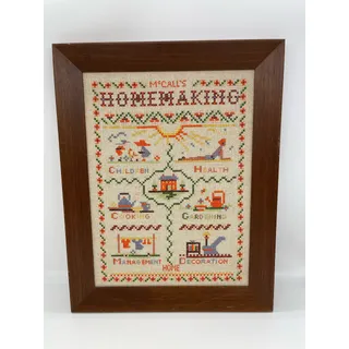 Photo of Framed McCall's Homemaking Needlepoint Cross Stitch Children Cooking Gardening
