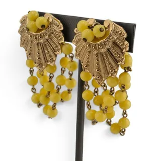 Photo of HTF Vintage Napier 1950s Yellow Bead Dangle Clip Earrings PAT PEND