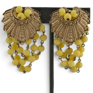 Photo of HTF Vintage Napier 1950s Yellow Bead Dangle Clip Earrings PAT PEND