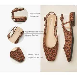 Photo of C.Paravano Women’s Leopard Square Toe Slingback Flats Size 36 US 6 New