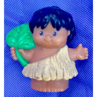 Photo of Fisher Price Little People 2005 Caveman Boy Black Hair Yellow Shirt Green Leaf