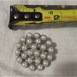 Photo of Vintage Silver Tone Pearl Cluster Brooch 1.5in Round Flower Fashion Pin