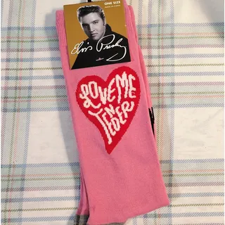 Photo of Elvis Presley Love Me Tender Pink Crew Socks with Heart Pattern, One Size