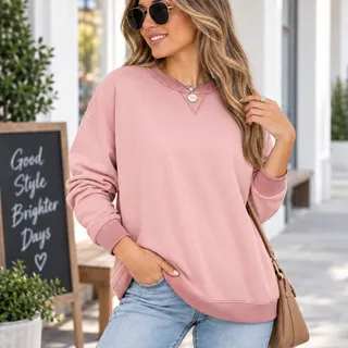 Photo of MOSHU Cotton Womens Sweatshirts Crewneck Long Sleeve Shirts Acid Wash Size L