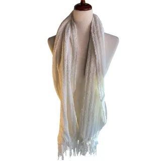 Photo of White Textured Boucle Fringe Scarf Long Cozy Winter Wrap