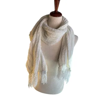 Photo of White Textured Boucle Fringe Scarf Long Cozy Winter Wrap