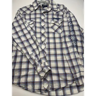 Photo of Wrangler Mens Blue Orange Plaid Western Pearl Snap Shirt Sleeve Logo Long Sleeve