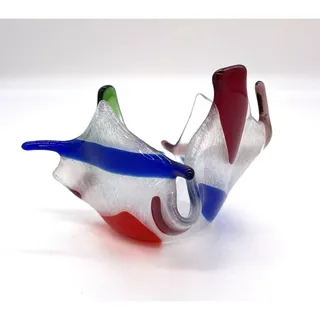 Photo of Contemporary Fused Art Glass Folded Edge Candle Holder 3.5" Tal 4" Wide