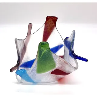 Photo of Contemporary Fused Art Glass Folded Edge Candle Holder 3.5" Tal 4" Wide