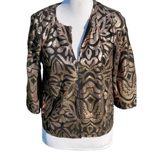 Photo of Joan Rivers Classics Collection Coat Women S Black Gold Sequin Jacket Blazer