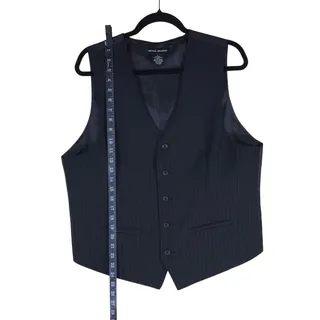 Photo of Michael Brandon Vest Men’s Large Black Striped Button Front Formal Dress Evening