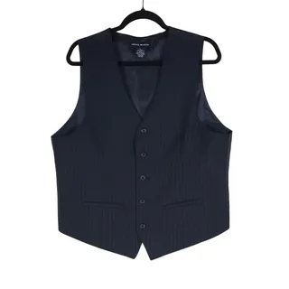 Photo of Michael Brandon Vest Men’s Large Black Striped Button Front Formal Dress Evening