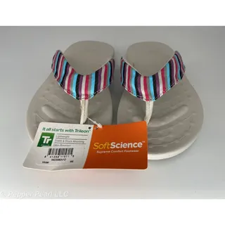 Photo of Flip Flop Thong Sandal Women's Size 11 White Violet Gray Stripe Soft Science