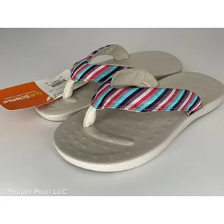 Photo of Flip Flop Thong Sandal Women's Size 11 White Violet Gray Stripe Soft Science