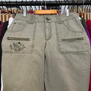 Photo of Vintage Y2K Faded Glory Women’s Low Rise Pants With Floral Embroidery