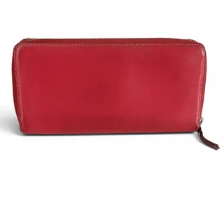 Photo of Paul Smith Real Goatskin Leather Red Zip Around Long Wallet Silver Hardware