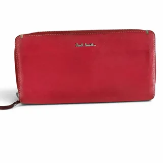 Photo of Paul Smith Real Goatskin Leather Red Zip Around Long Wallet Silver Hardware