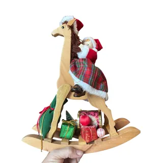 Photo of Vintage Christmas Girl on Rocking Horse Holiday Tabletop Decor in Original Box