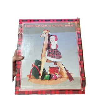 Photo of Vintage Christmas Girl on Rocking Horse Holiday Tabletop Decor in Original Box