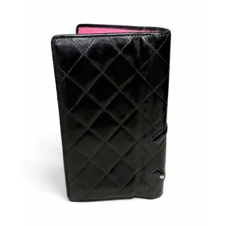 Photo of Chanel Cambon Ligne Black Quilted Leather Long Bifold Wallet Pink Interior CC