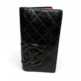 Photo of Chanel Cambon Ligne Black Quilted Leather Long Bifold Wallet Pink Interior CC