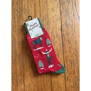 Photo of Socksmith Socks Mens 10-13 Red Christmoose Christmas Moose Graphic Crew 6 Pairs