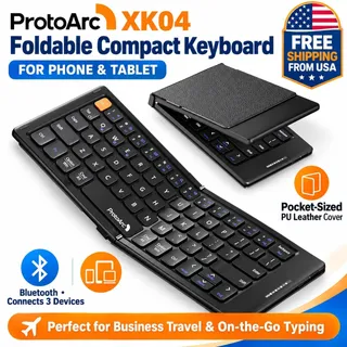 Photo of ProtoArc XK04 Foldable Bluetooth Keyboard 3-Device Phone Tablet Black