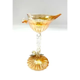 Photo of Quadrifoglio Yellow Iridescent Glass Stemware Attached Crystal Flower 5” Tall