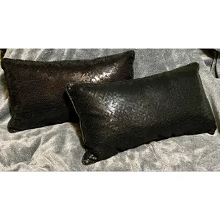 Photo of Set of 2 beautiful classy sequin & satin lumbar size decorative throw pillows