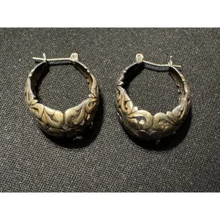 Photo of Vintage 925 Silver Filigree Oval Hoop Openwork Earrings