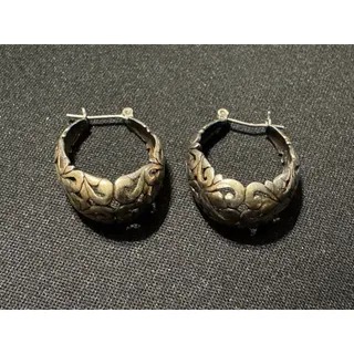 Photo of Vintage 925 Silver Filigree Oval Hoop Openwork Earrings