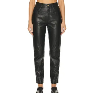 Photo of LPA Revolve Black 100% Leather High Rise Lined Slim Tapered Leg Pants Size S