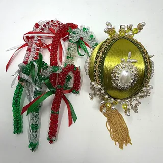 Photo of Vintage Handmade Beaded Christmas Ornament Lot 8 Candy Canes Tassel