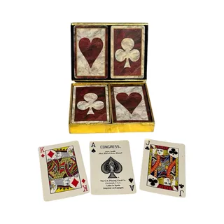 Photo of Vintage Congress Double Deck Playing Cards in Case Hearts Clubs Marbled Spain