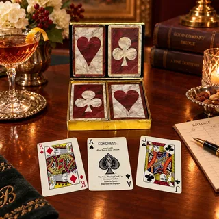 Photo of Vintage Congress Double Deck Playing Cards in Case Hearts Clubs Marbled Spain
