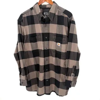 Photo of Carhartt Shirt Mens XL Brown Black Plaid Button Down Relaxed Fit Work Western
