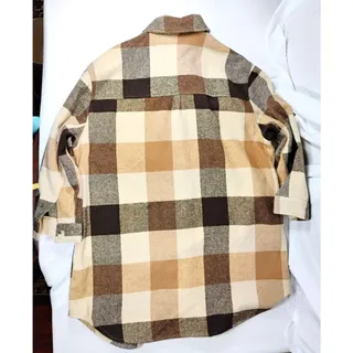 Photo of Polagram Plaid Shacket Womens 2XL Neutral Overshirt Flap Pockets Black Tan