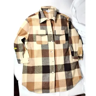 Photo of Polagram Plaid Shacket Womens 2XL Neutral Overshirt Flap Pockets Black Tan